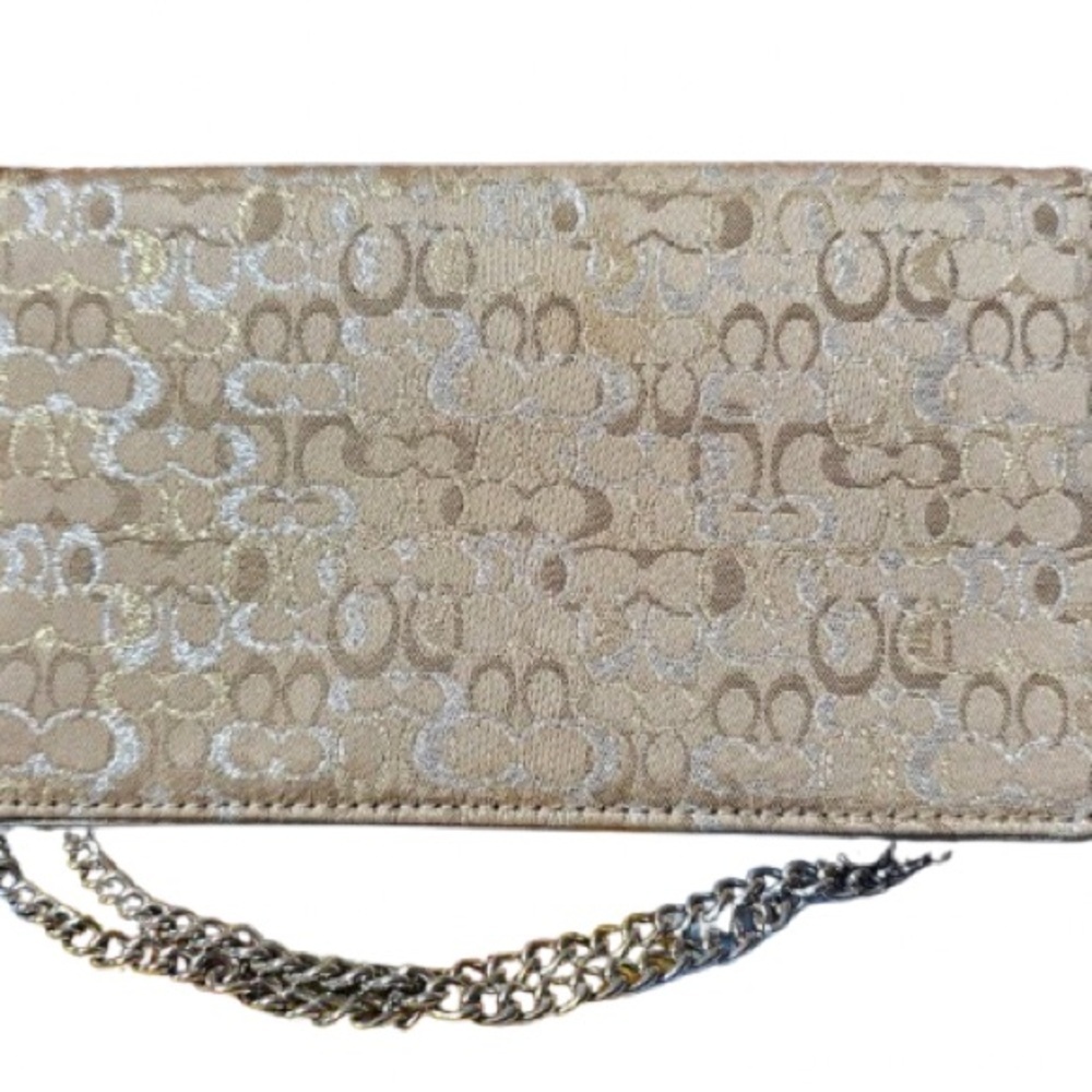 Coach Optic Lurex Clutch Cream & Gold Crossbody Clutch Y2K - Picture 6 of 8